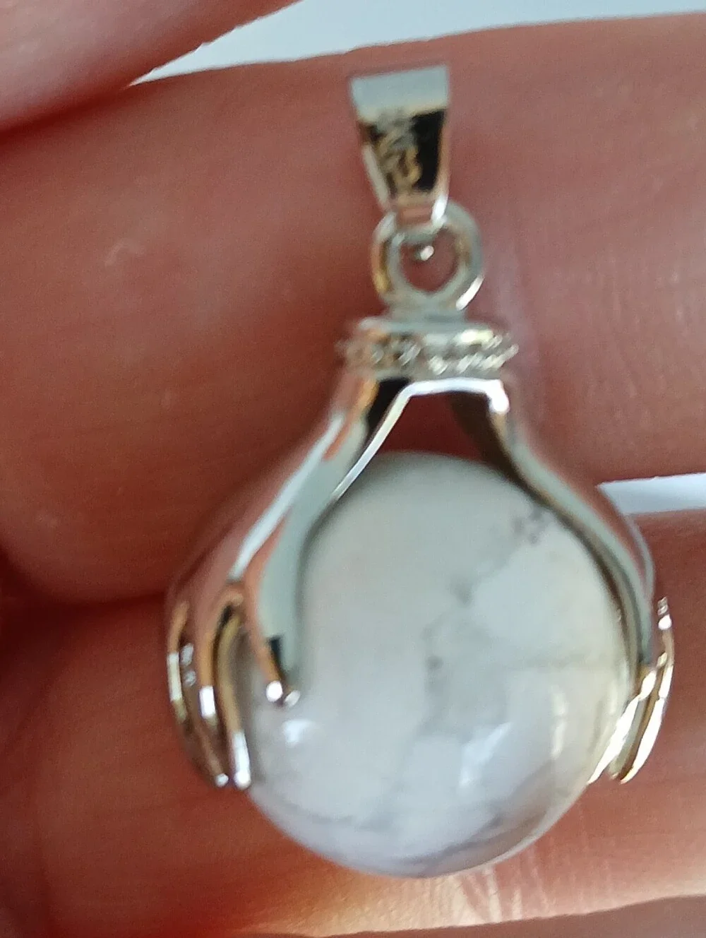 New 18K Hands Holding Howlite Sphere Pendant.